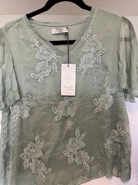 Angela Moda embroidered silk blend blouse.